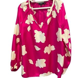 Theory Women's Fuchsia and Cream Floral Blouse (Silk)